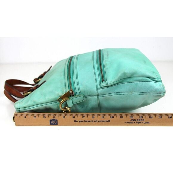 Fossil AQUA GREEN GENUINE LEATHER CONVERTIBLE TAN TOP HANDLE SHOULDER BAG TOTE - Picture 12 of 14